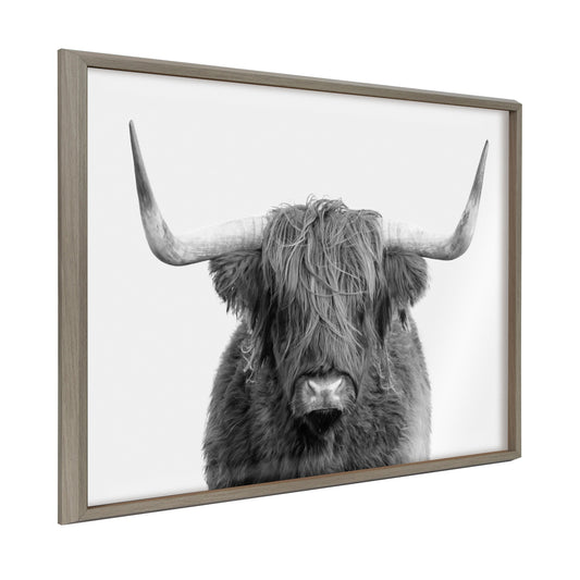Highland cow portrait framed wall art print in a modern frame