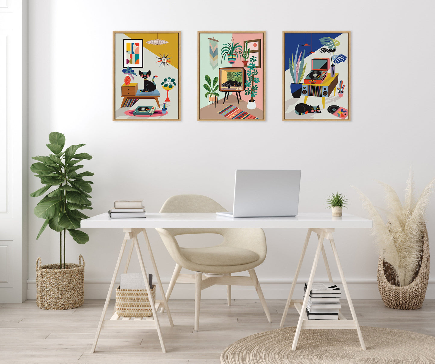 Retro Cat Record Player 2 Piece Canvas Set
