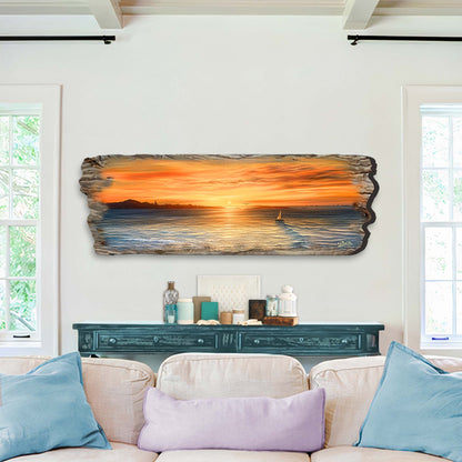 Handcrafted wood ocean sunset coastal seascape wall art
