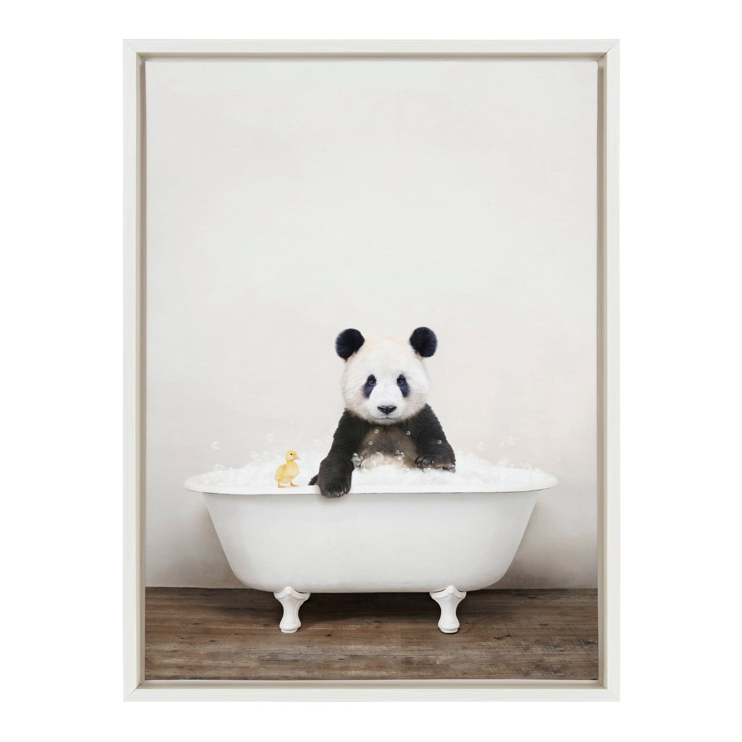 Sylvie Panda Waving in Rustic Bath Framed Canvas by Amy Peterson Art Studio