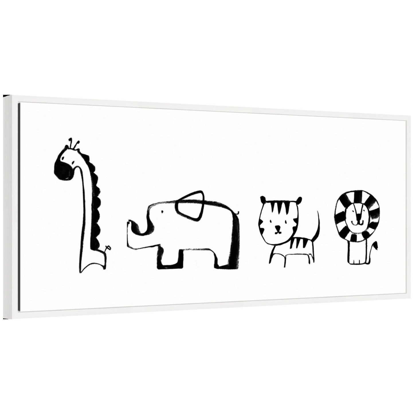 Minimalist Giraffe Elephant Tiger and Lion Sketch Canvas Wall Art
