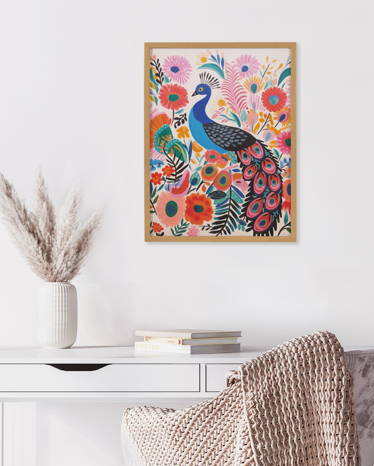 Boho Peacock and Botanicals Framed Wall Art