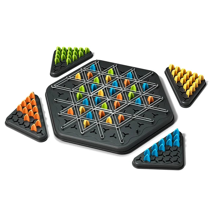 elastic bands stretched across pegs on hex board