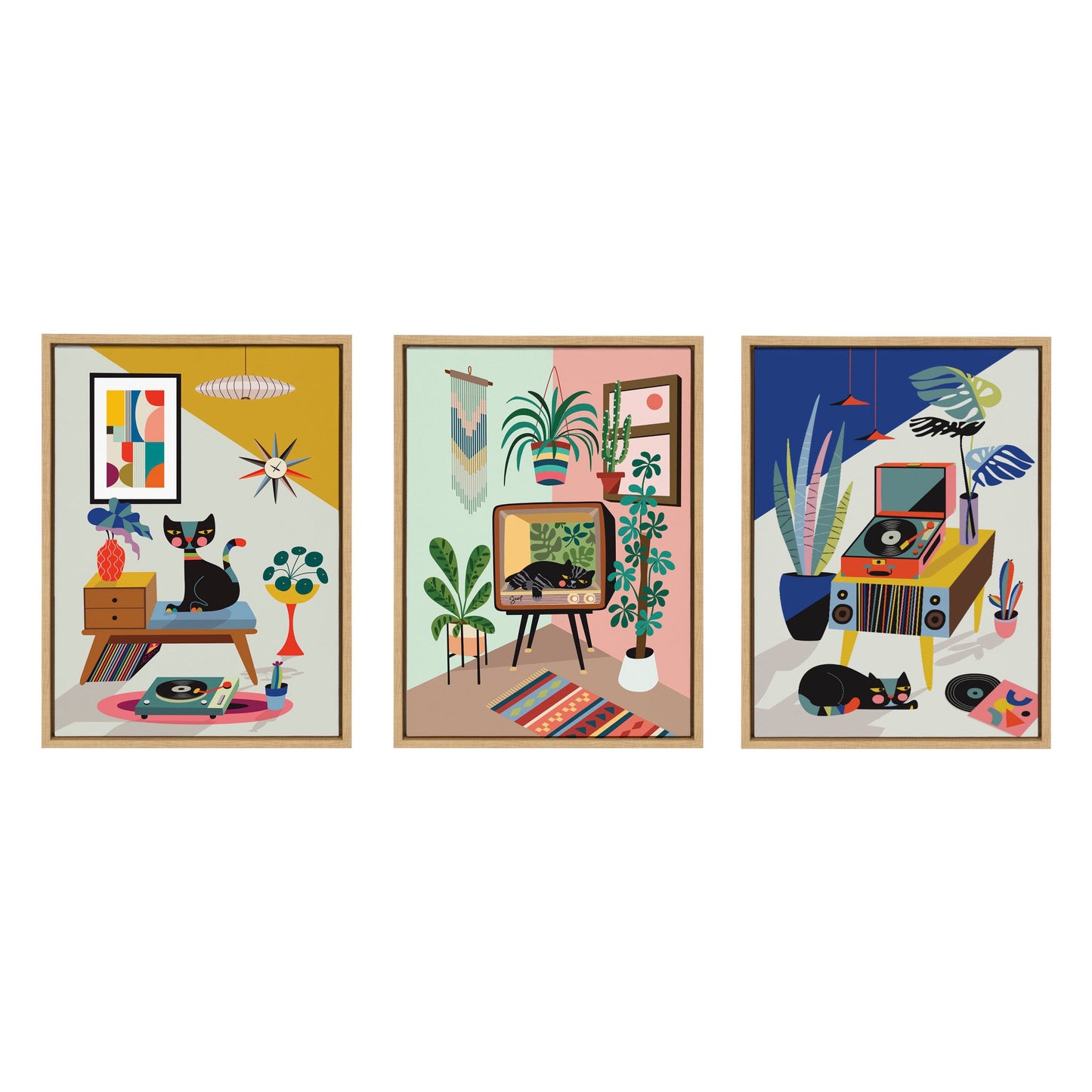 Retro Cat Record Player 2 Piece Canvas Set