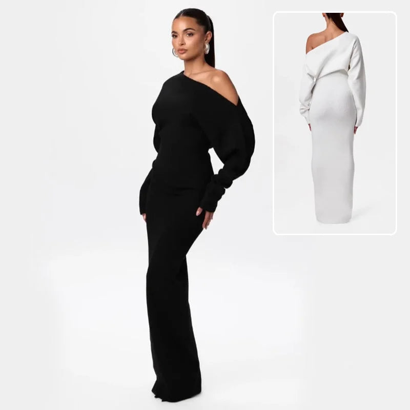 elegant off shoulder knit maxi dress for women
