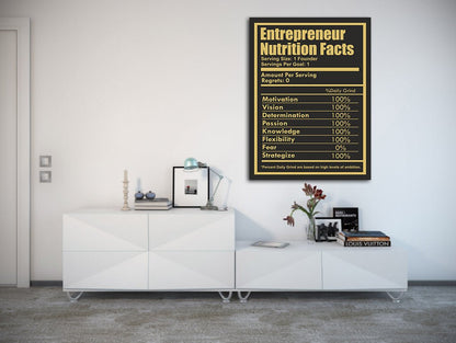 Entrepreneur Nutrition Facts Motivational Canvas Wall Art