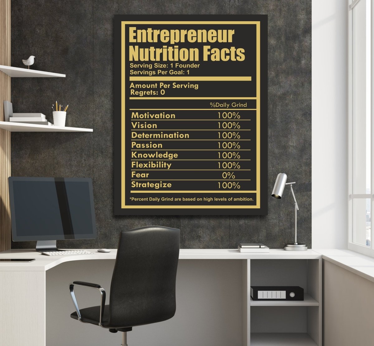 Entrepreneur Nutrition Facts motivational canvas wall art