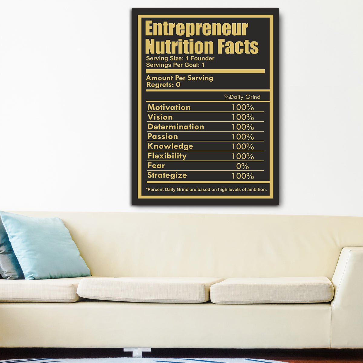 Entrepreneur Nutrition Facts Motivational Canvas Wall Art