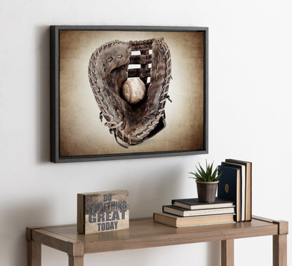 Sylvie Vintage Baseball Glove Framed Canvas By Shawn St. Peter