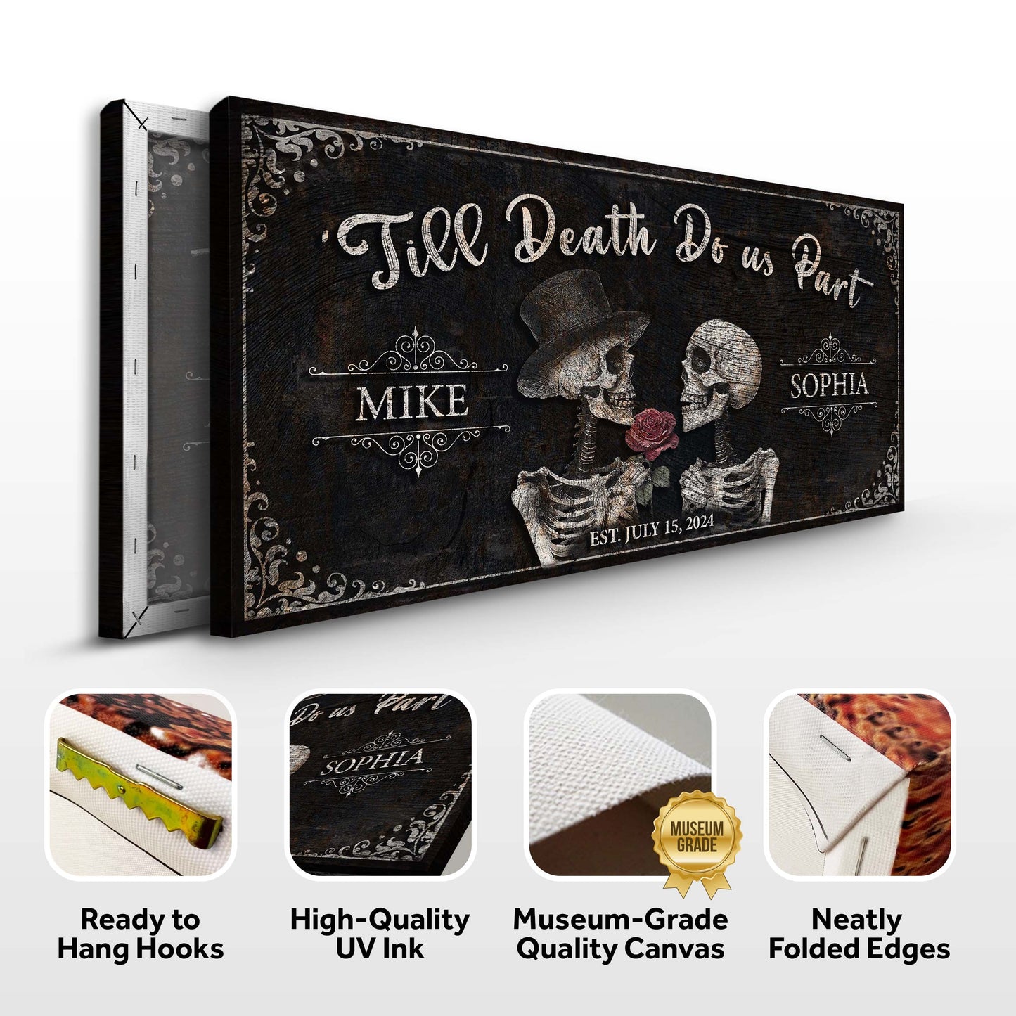 Till Death Do Us Part Skeleton Couple Canvas Sign