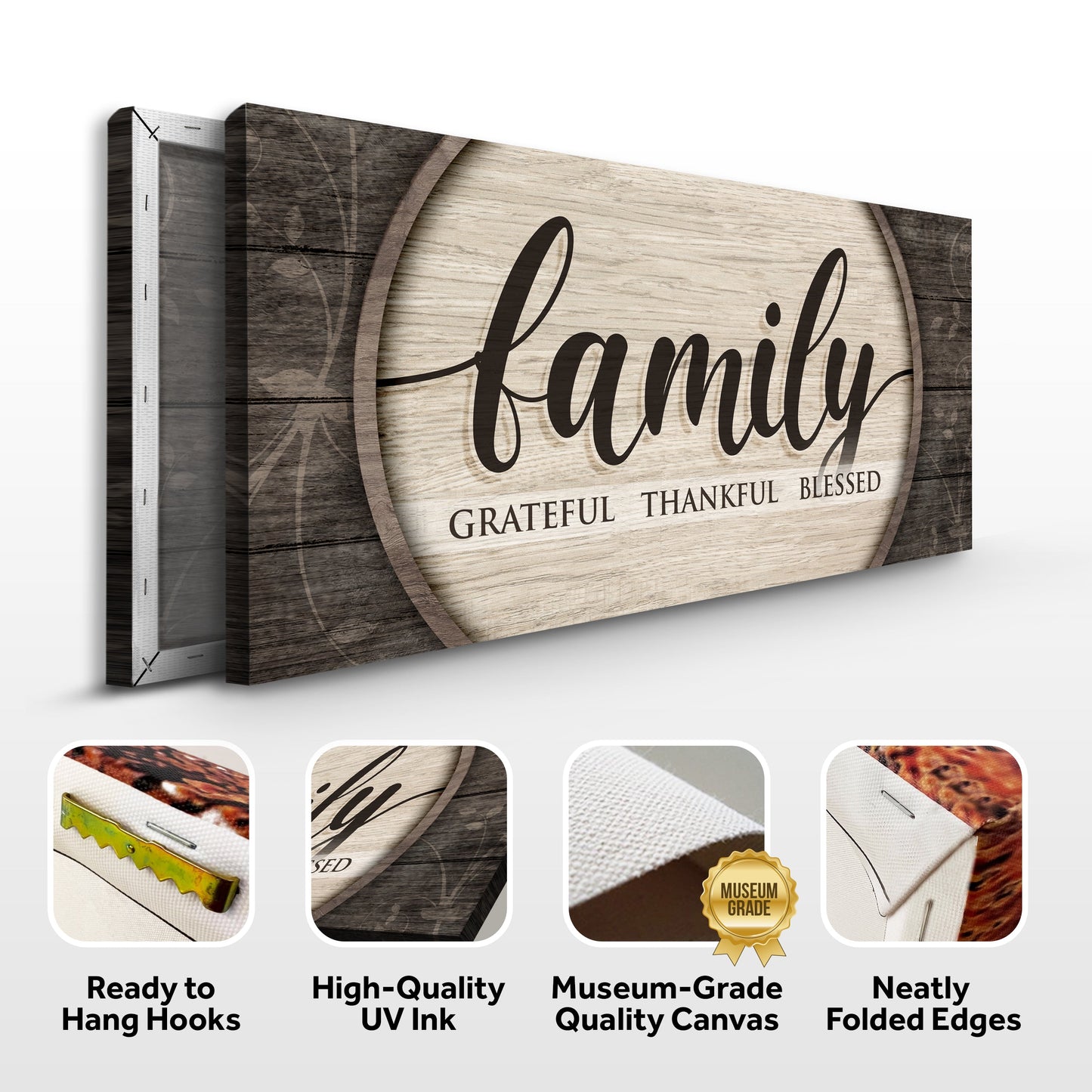 Grateful Thankful Blessed Canvas Wall Art