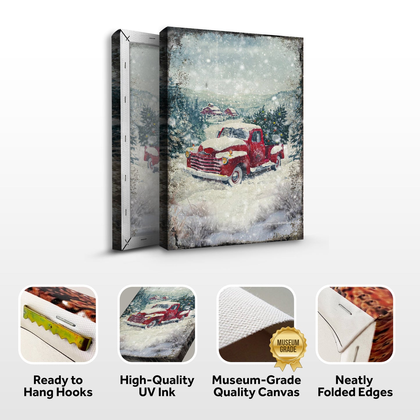 Vintage Truck With Christmas Tree Canvas Wall Art II