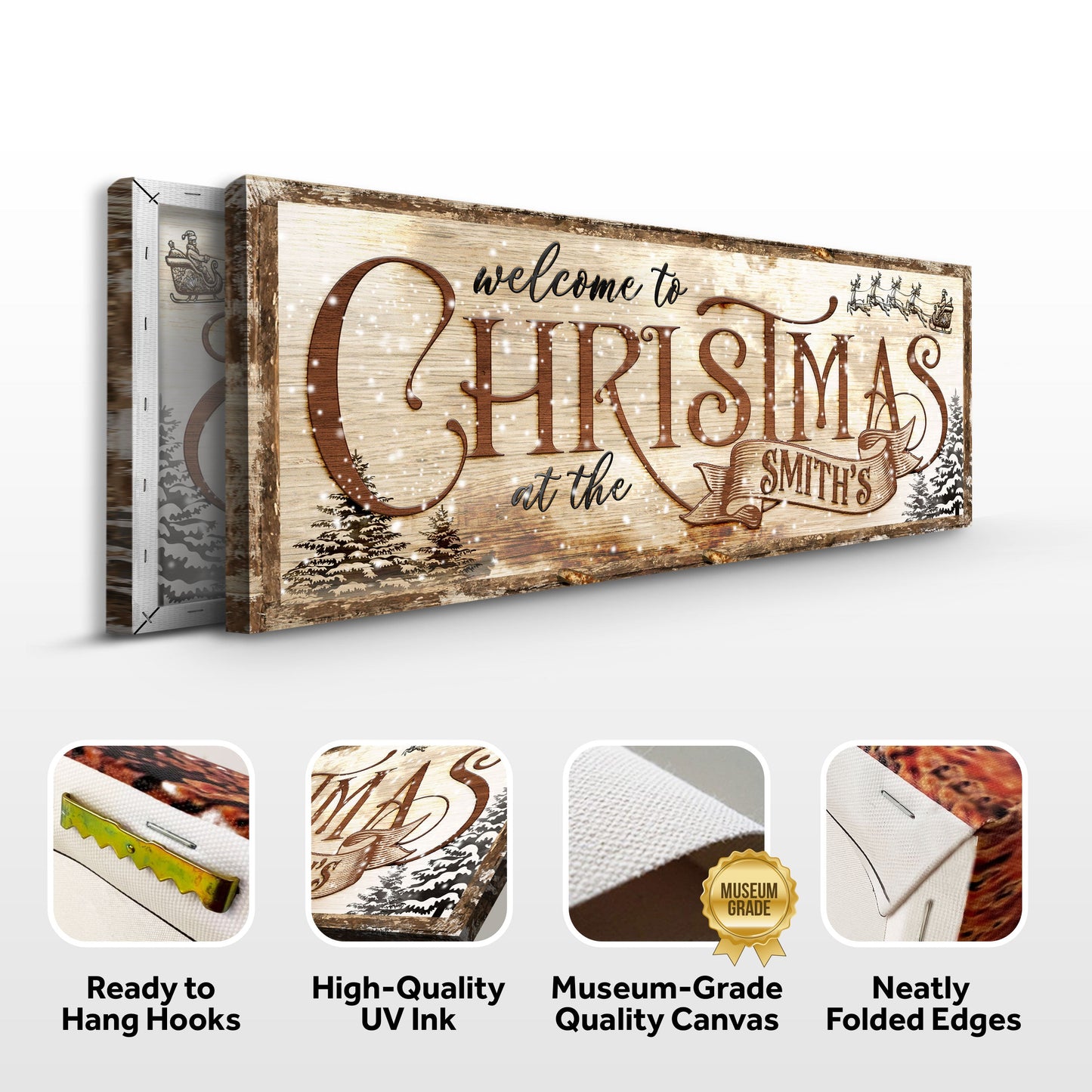 Family Welcome To Christmas Sign Canvas Wall Art