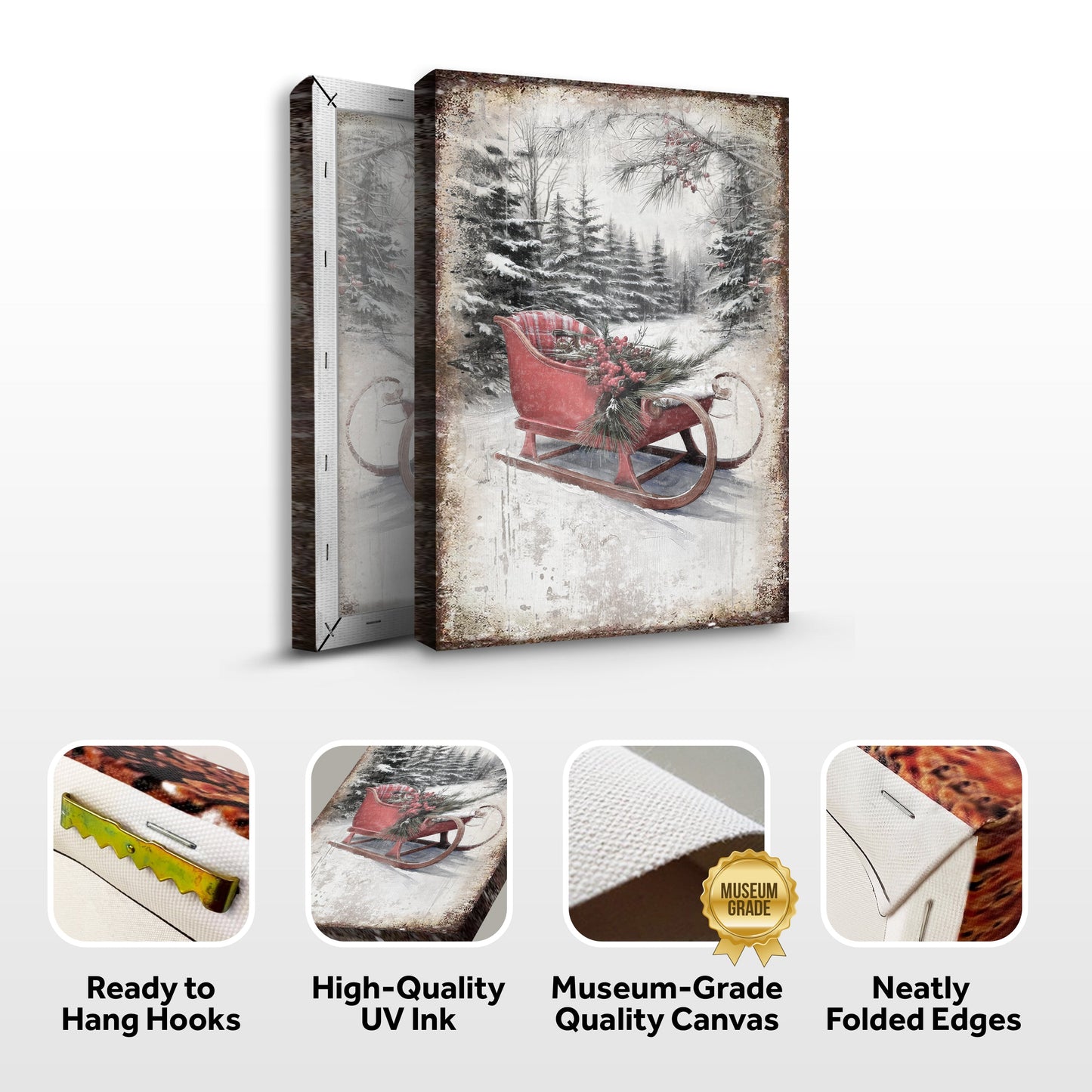 Vintage Christmas Sledge Canvas Wall Art