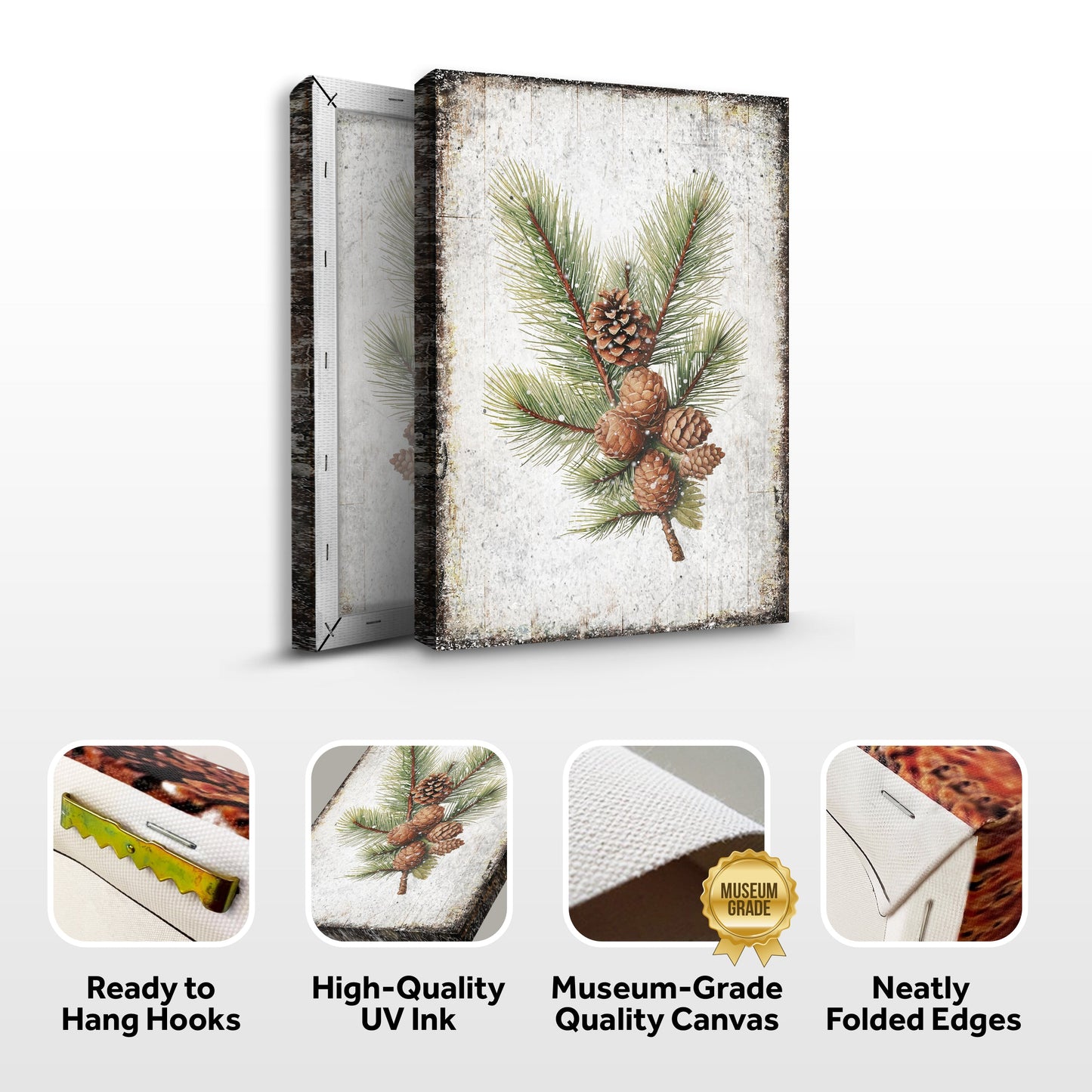 Vintage Winter Pine Cone Canvas Wall Art IV