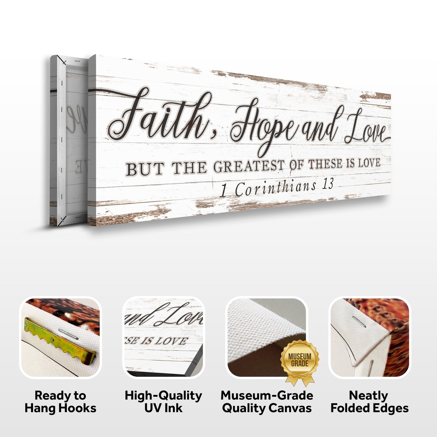 Faith Hope and Love 1 Corinthians 13 Faith Canvas Sign III
