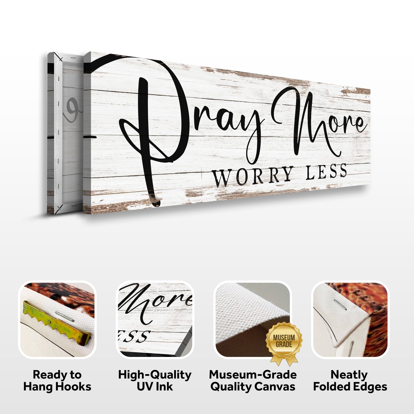 Pray More Worry Less Faith Canvas Wall Art III