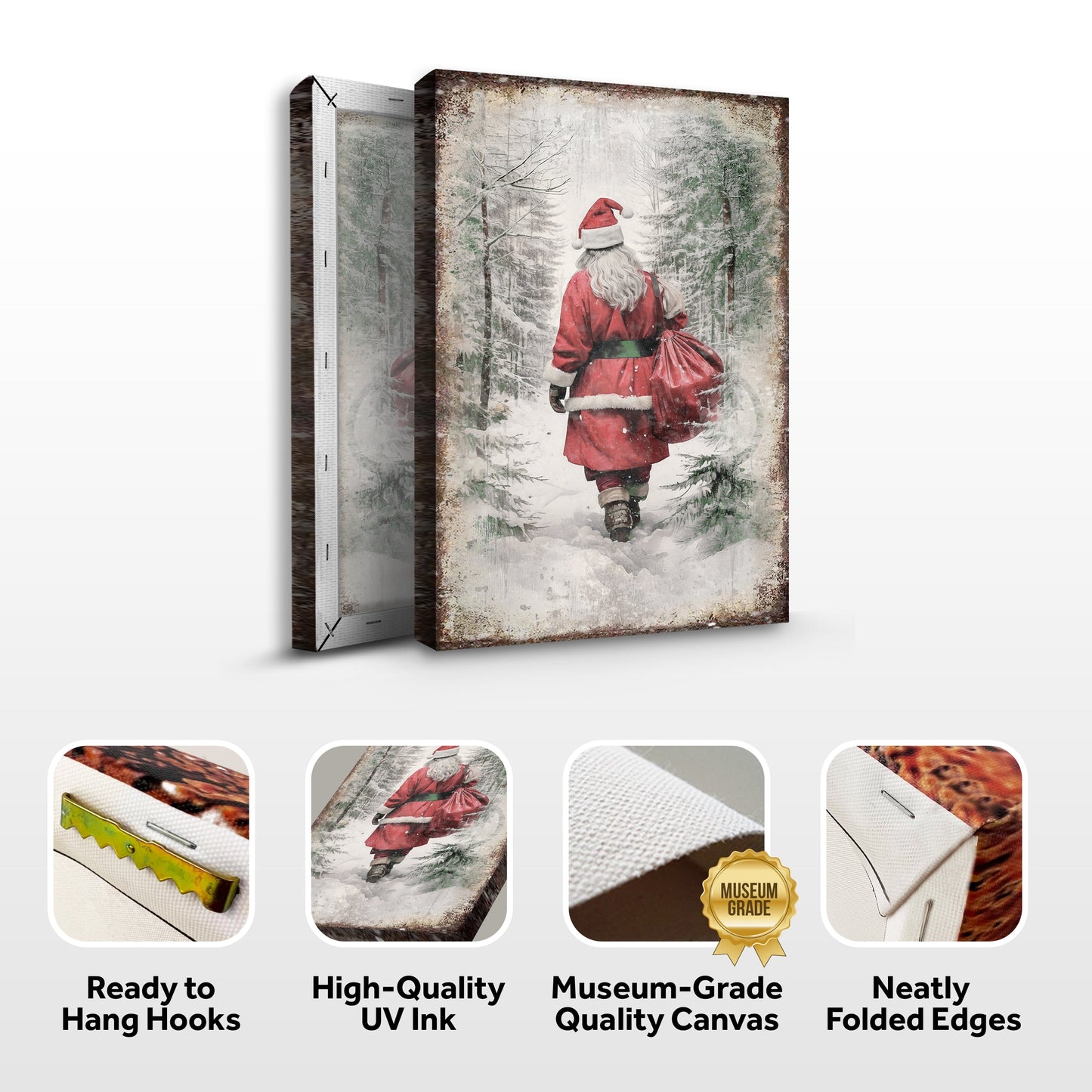 Vintage Christmas Santa Claus Canvas Wall Art