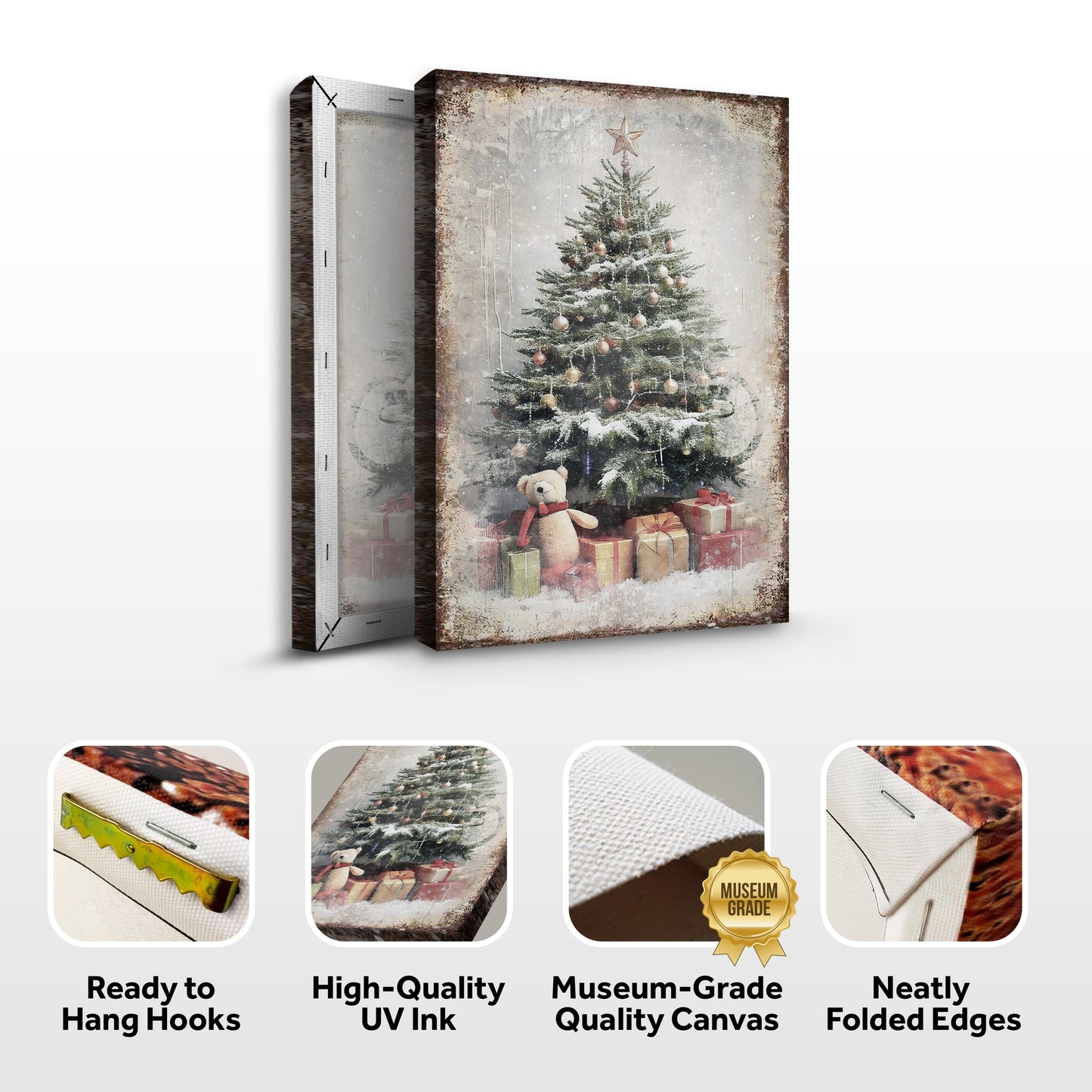 Vintage Christmas Tree With Gifts Canvas Wall Art