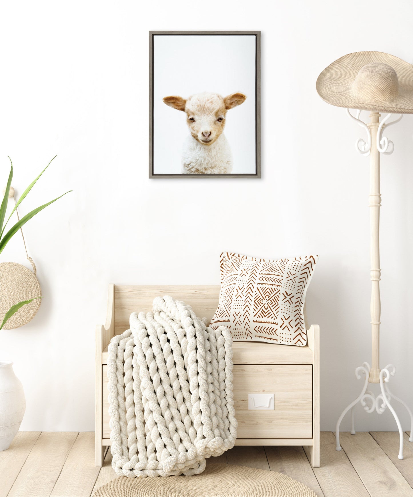 Lamb Portrait Framed Canvas Wall Art, Nursery Farmhouse Decor