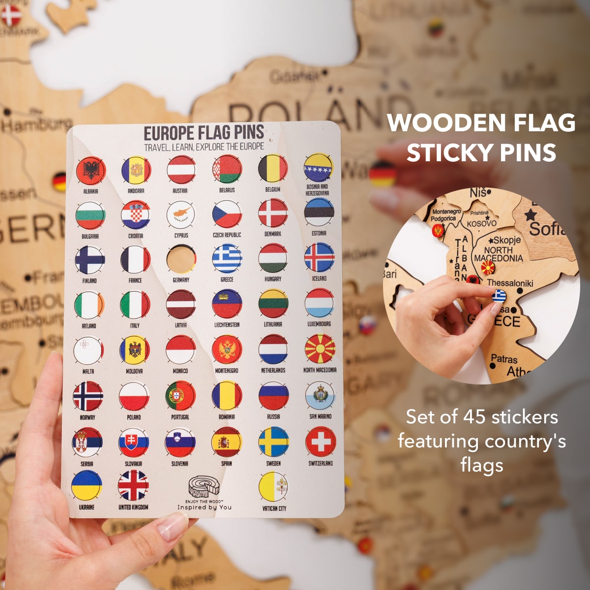Wooden Europe Map Wall Art - Gold