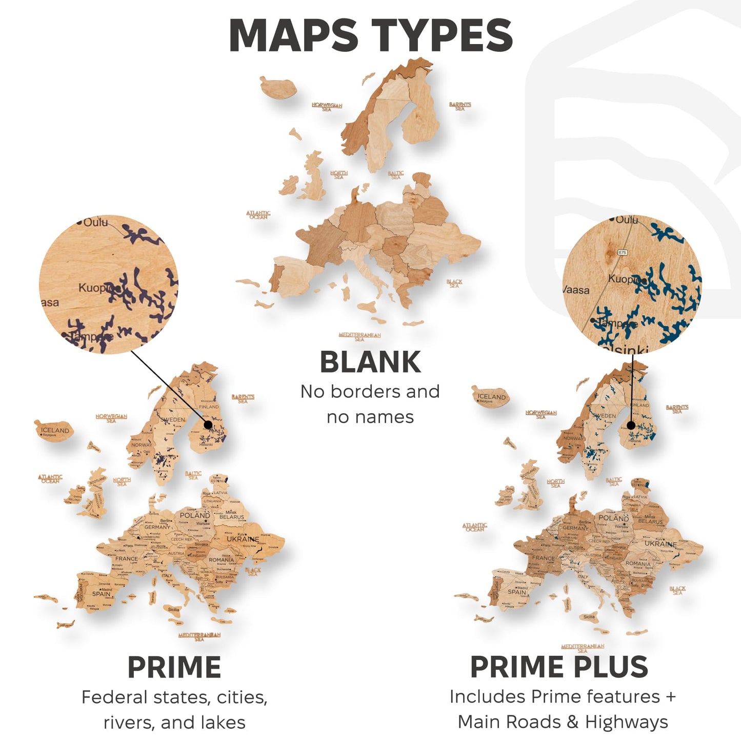 Wooden Europe Map Wall Art - Gold
