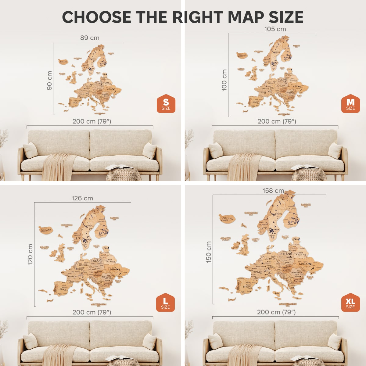 Wooden Europe Map Wall Art - Gold