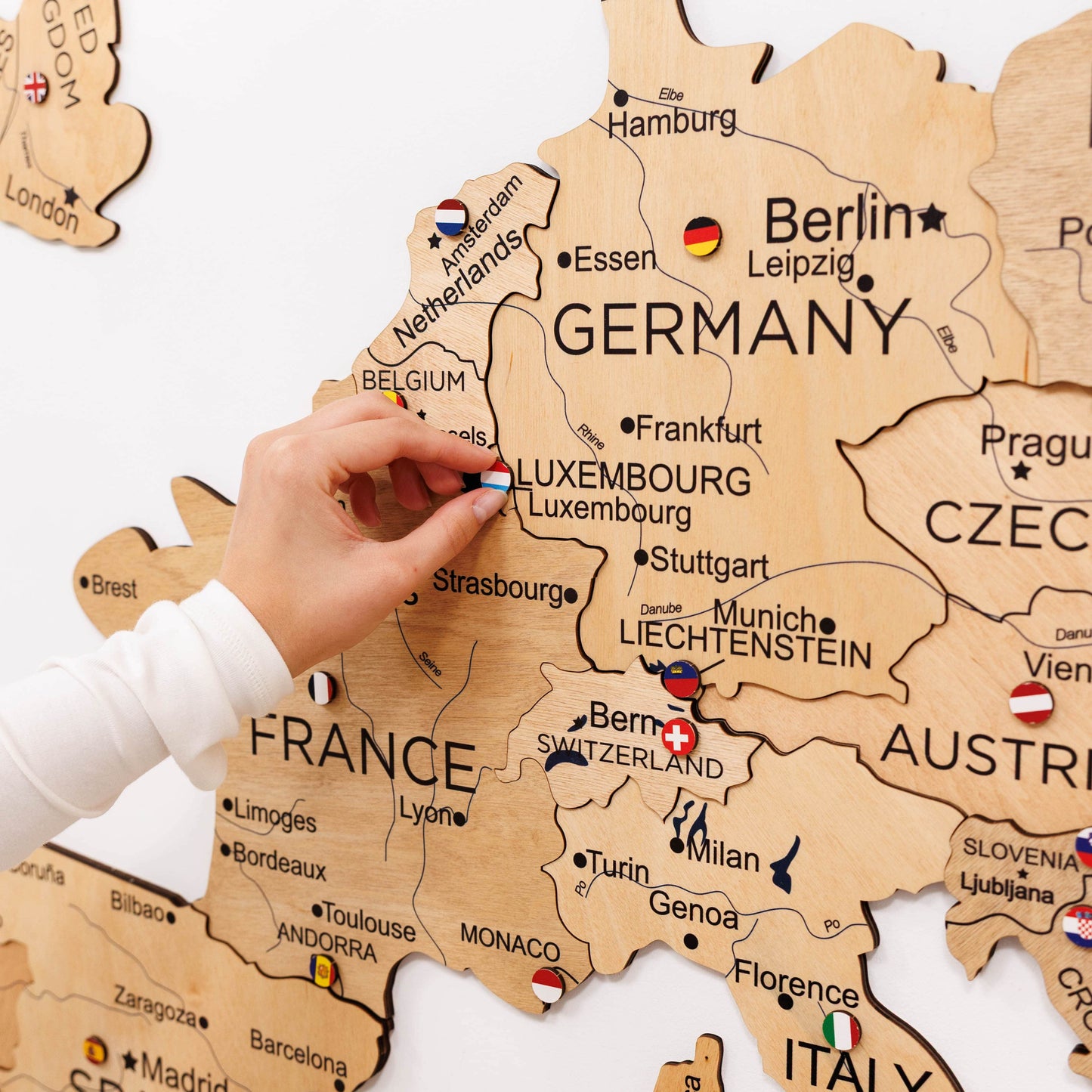 Wooden Europe Map Wall Art - Gold