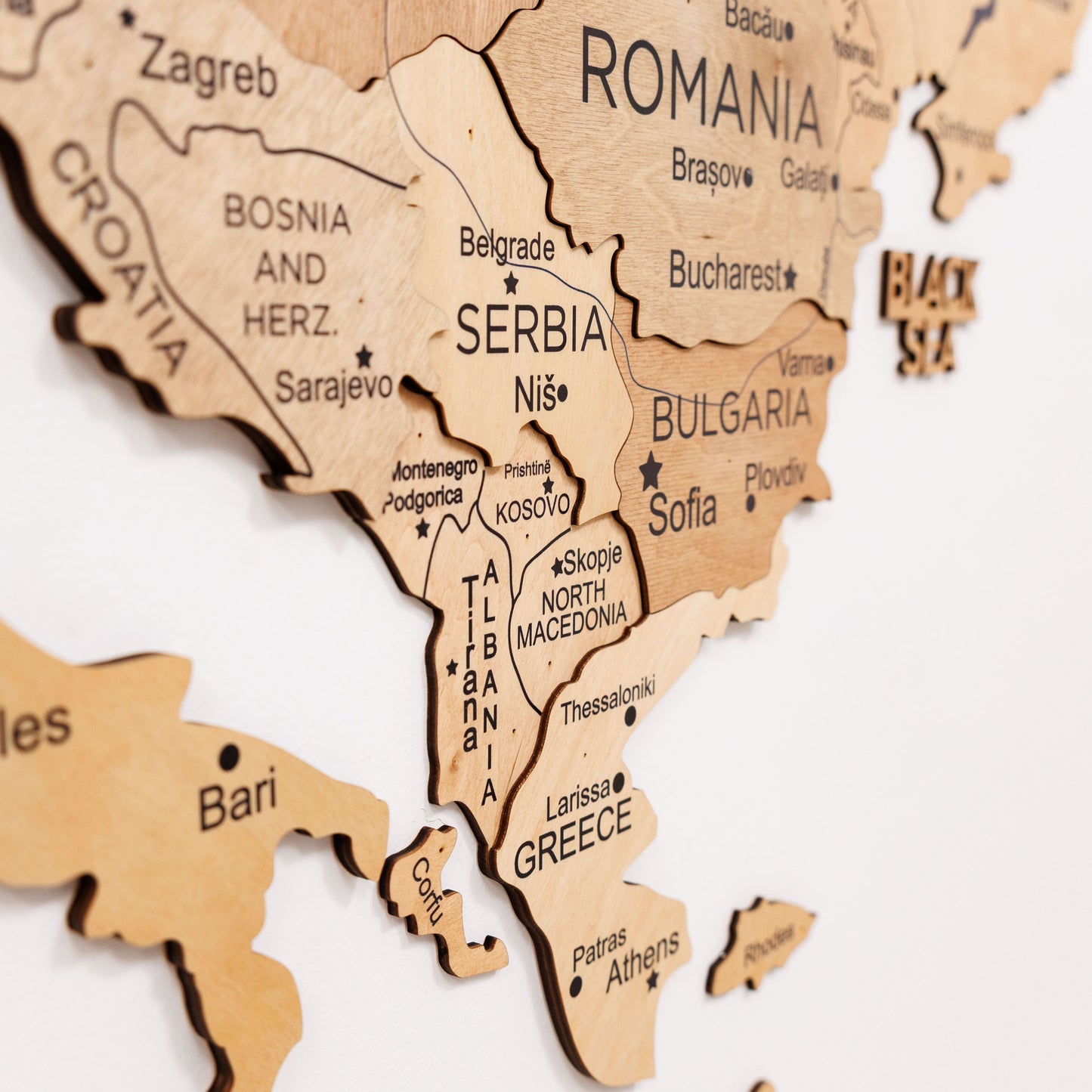 Wooden Europe Map Wall Art - Gold