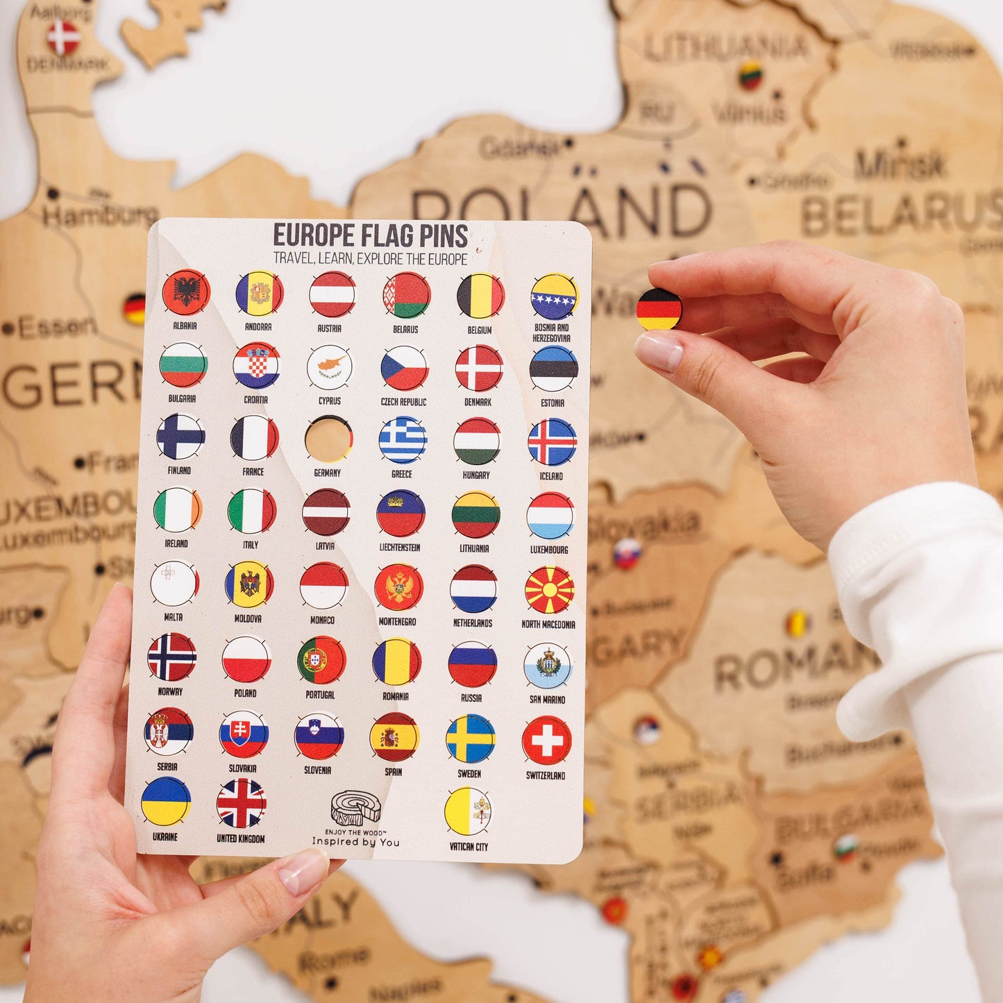 Wooden Europe Map Wall Art - Gold