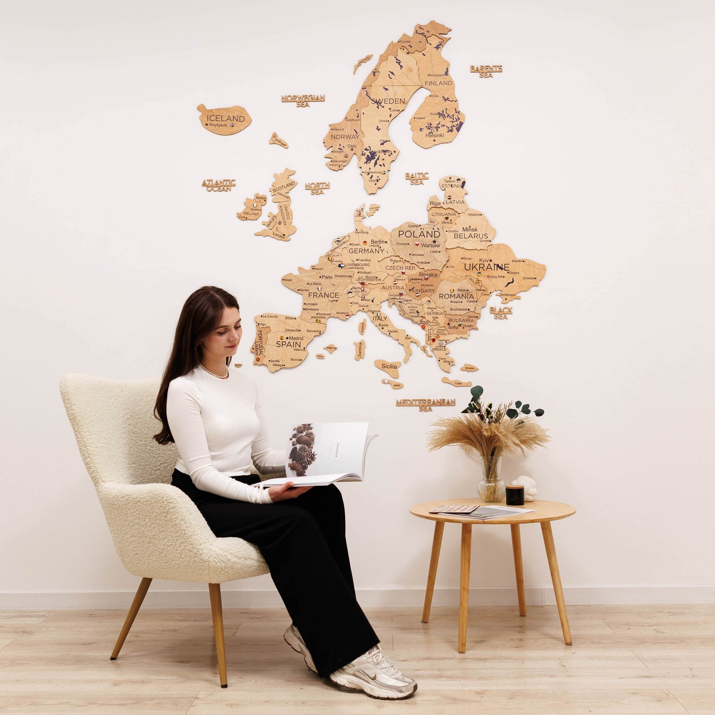 Wooden Europe Map Wall Art - Gold