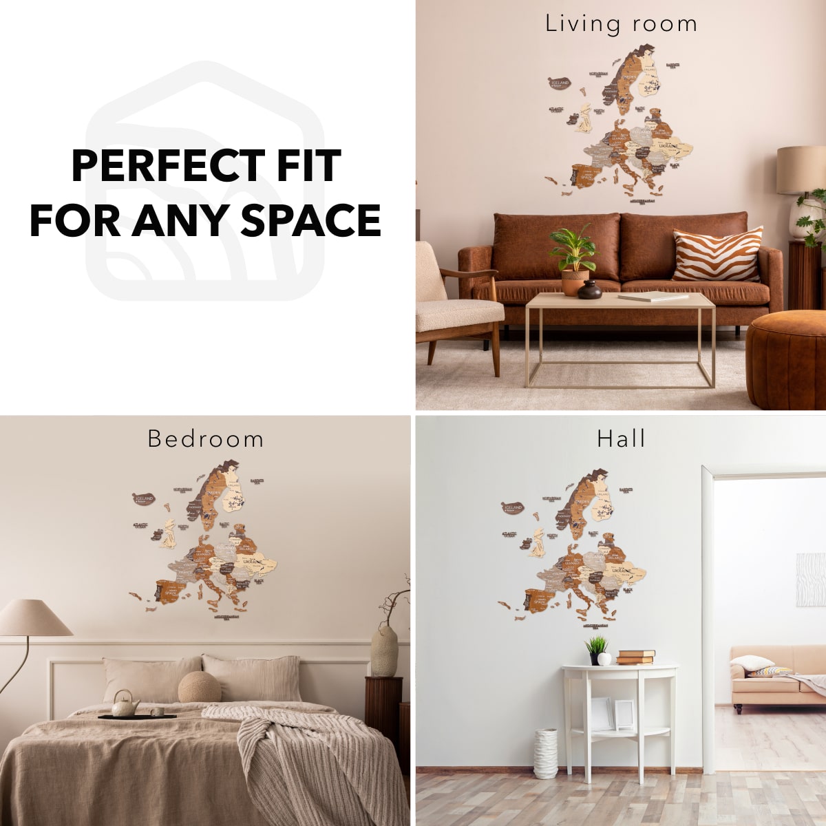 3D Wooden Europe Map Wall Art - Multicolor