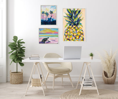 Pineapple, Sunset and Sea Turtle Framed Canvas Art Set
