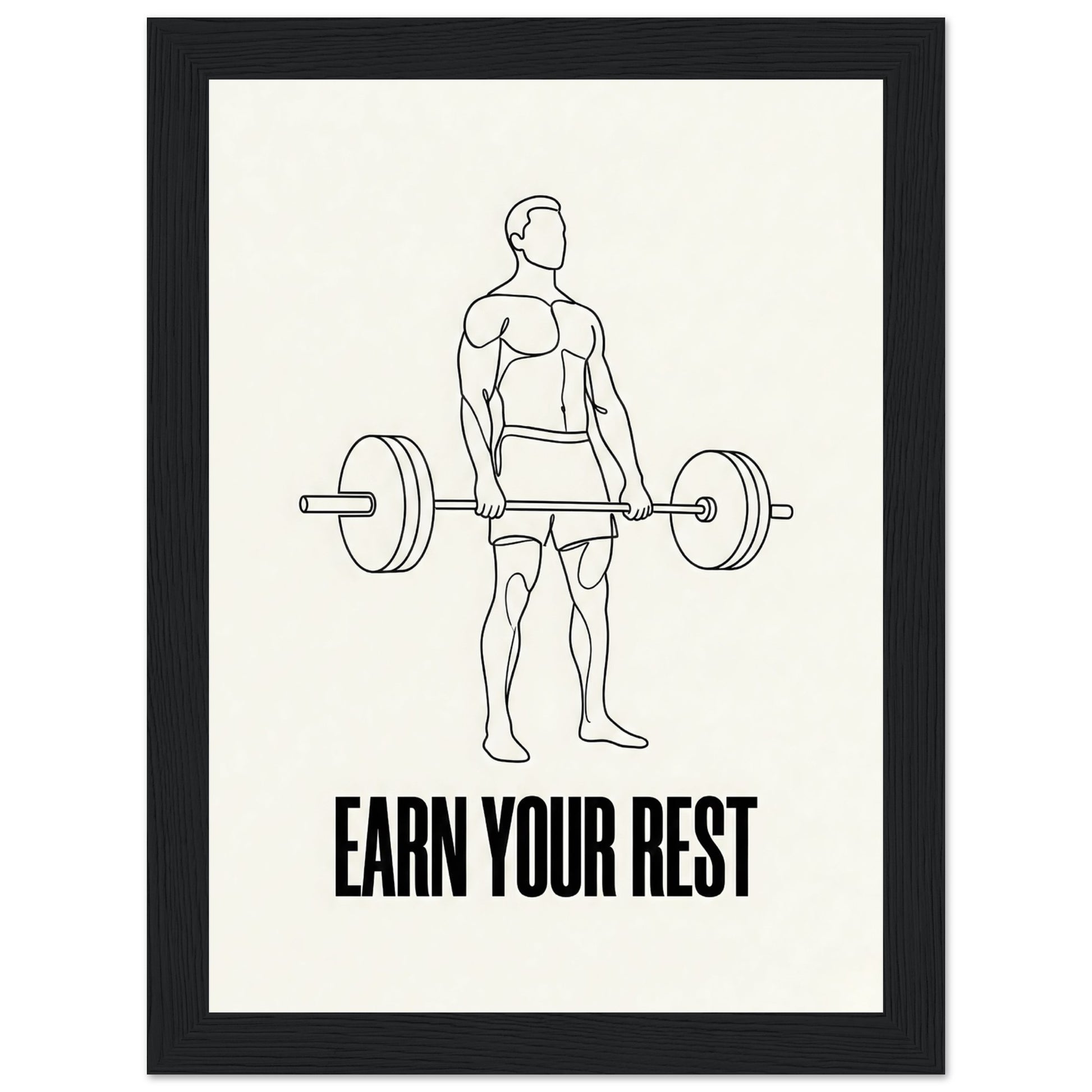 Earn Your Rest — Minimalist Deadlift Gym Poster - 13x18 cm / 5x7″ - Black frame / Ready-to-hang - Sparkycare