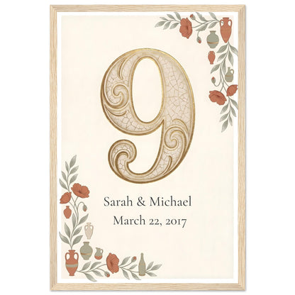 Personalized 9th Anniversary Wall Art - 20x25 cm / 8x10″ - White frame / Ready-to-hang - Sparkycare