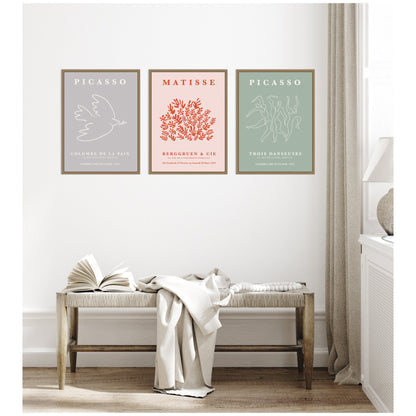 Abstract Bird and Dance 3 Piece Framed Canvas Art Set