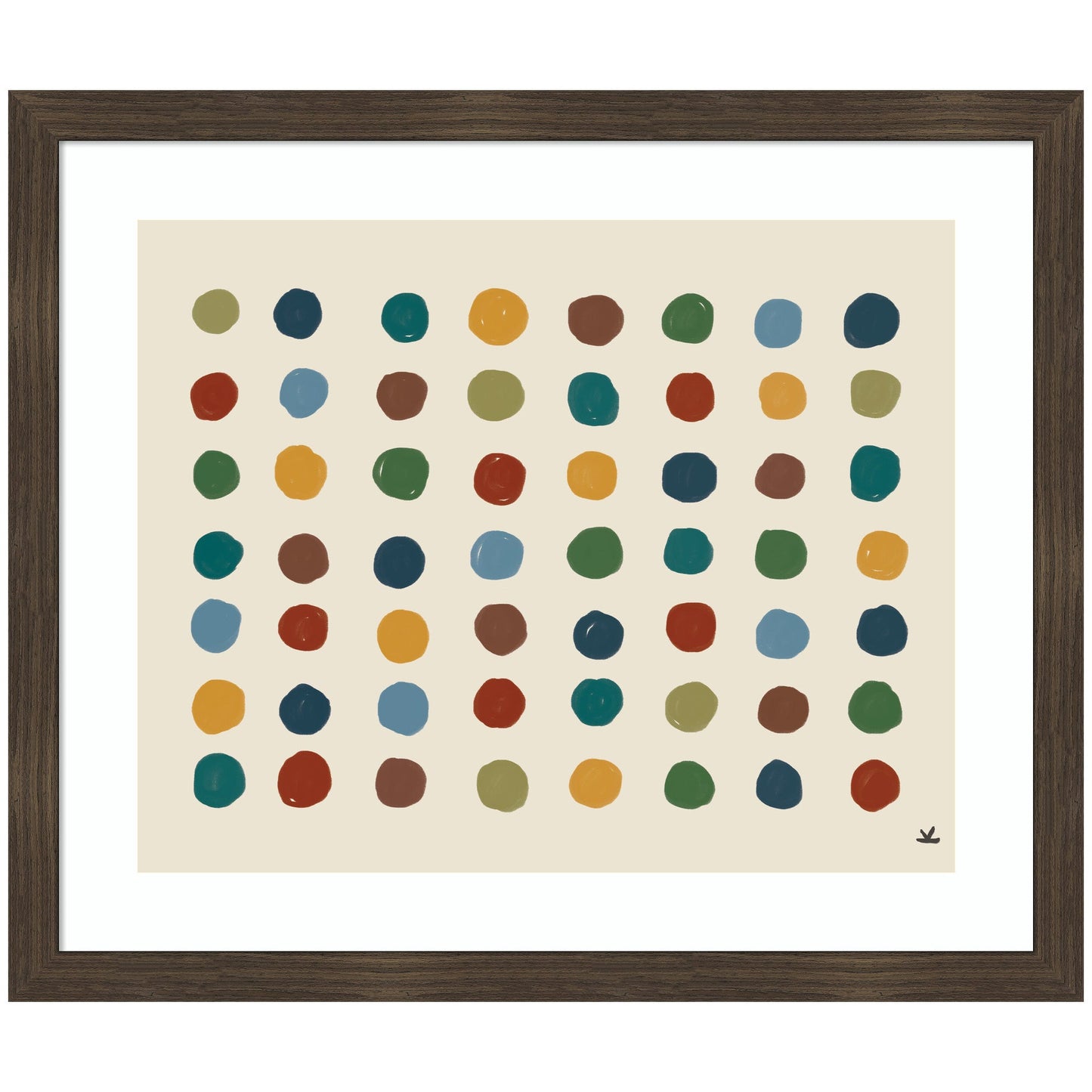 Abstract Meditation No. 3 framed wall art with a grid of colorful dots on a neutral background