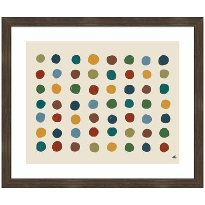 Abstract Meditation No. 3 framed wall art with a grid of colorful dots on a neutral background