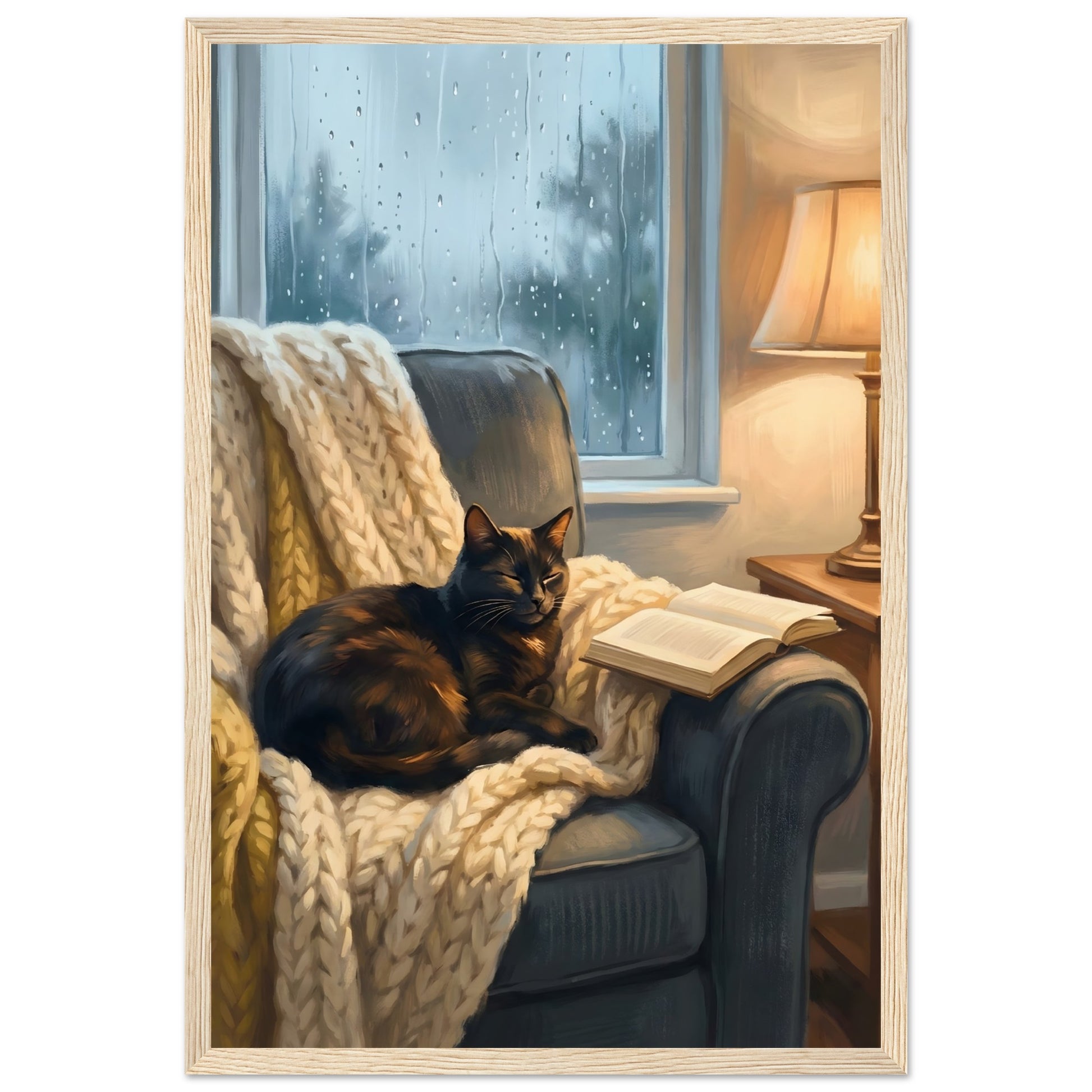 Cozy Cat Reading Poster - The Finishing Touch Your Reading Nook Needs - 20x25 cm / 8x10″ - White frame / Ready-to-hang - Sparkycare