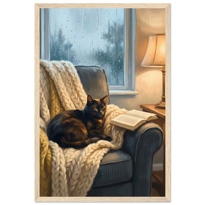 Cozy Cat Reading Poster - The Finishing Touch Your Reading Nook Needs - 20x25 cm / 8x10″ - White frame / Ready-to-hang - Sparkycare