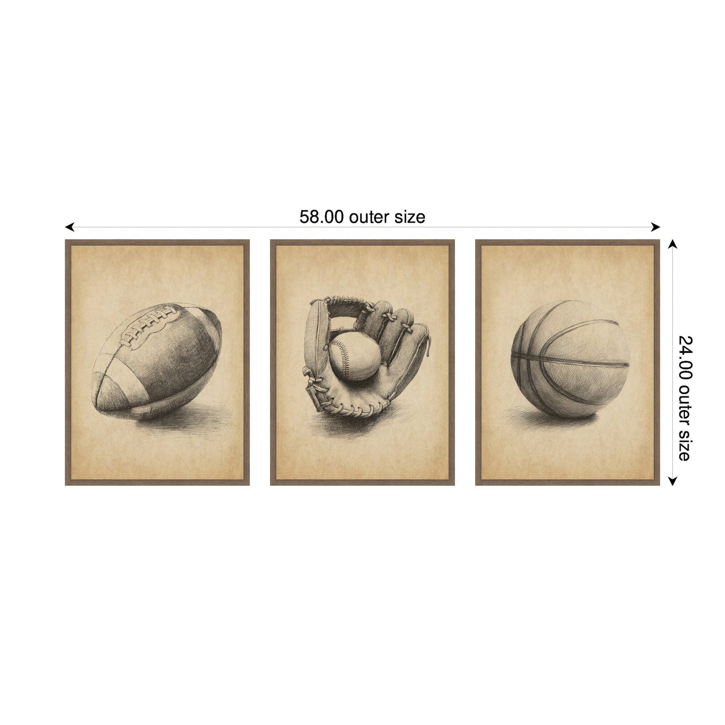 Vintage Football 3 Piece Framed Canvas Set
