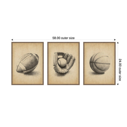 Vintage Football 3 Piece Framed Canvas Set