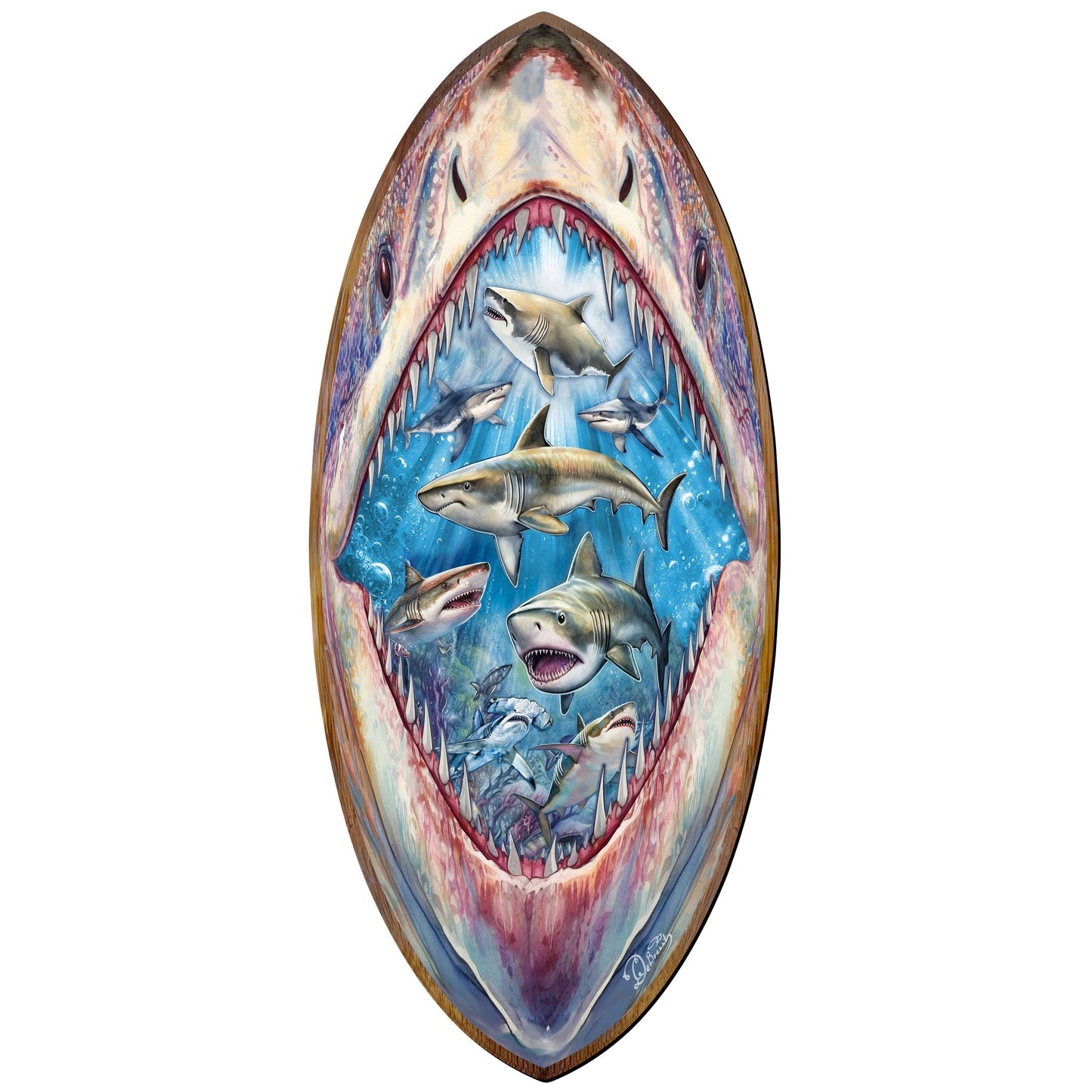 Shark Surfboard Wood Wall Art - Coastal Ocean Decor