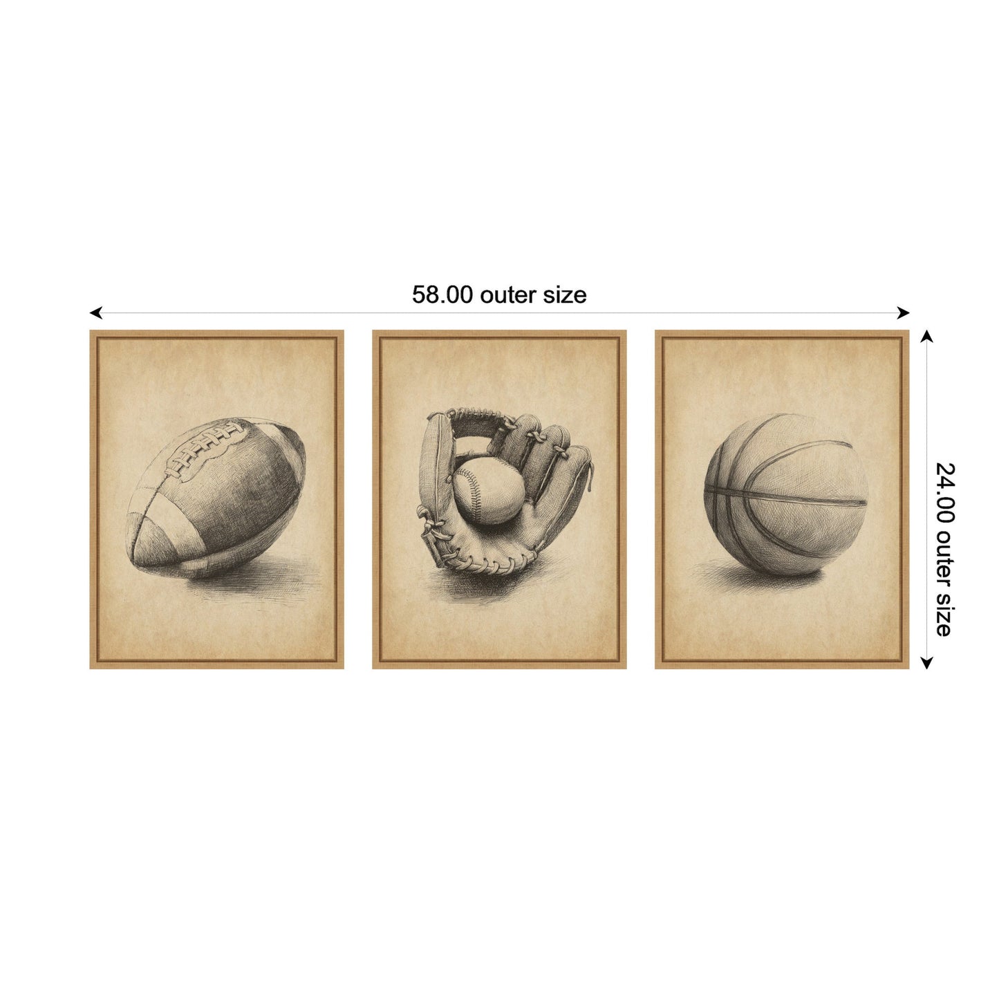 Vintage Football 3 Piece Framed Canvas Set