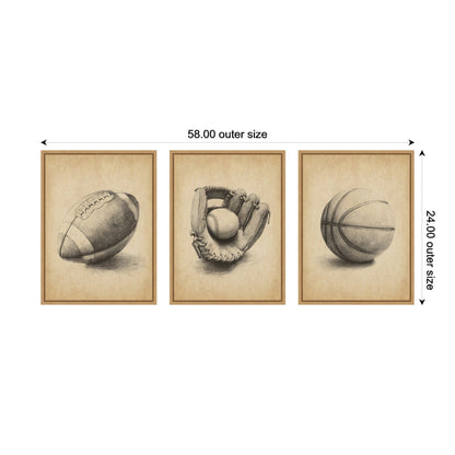 Vintage Football 3 Piece Framed Canvas Set
