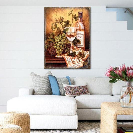 Handcrafted vine and grapes wood wall art