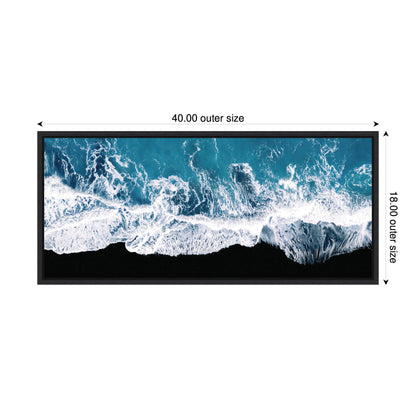 Minimalist Ocean Waves Black Beach Framed Canvas