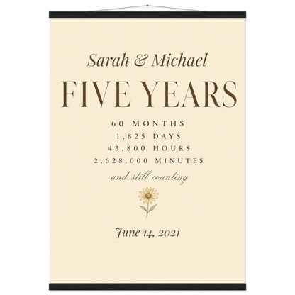 Personalized 5 Year Anniversary Print - A1 (59.4 x 84.1 cm) / Museum-Quality Matte Paper Poster with Hanger - Black wall hanger - Sparkycare