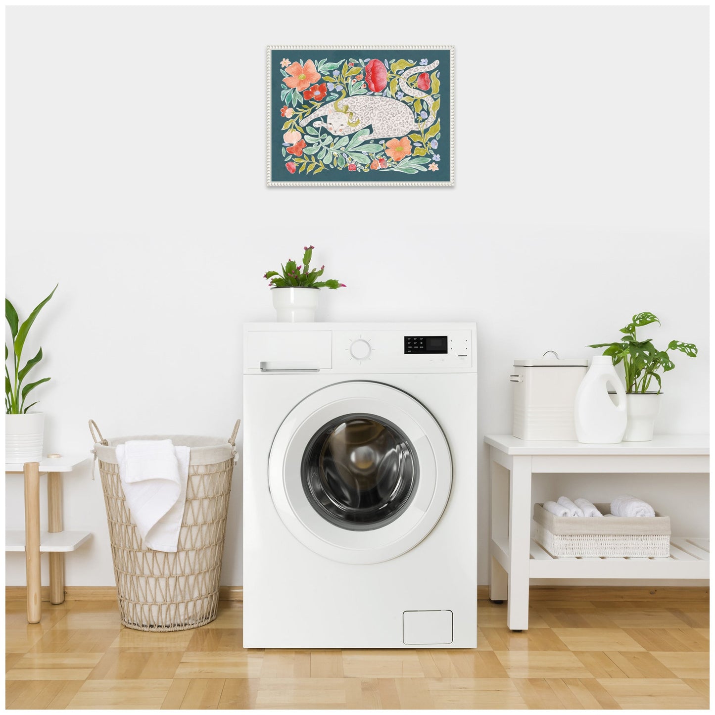 Floral Cat Framed Canvas Wall Art