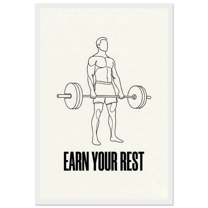 Earn Your Rest - Minimalist Deadlift Gym Poster - 20x25 cm / 8x10″ - White frame / Ready-to-hang - Sparkycare